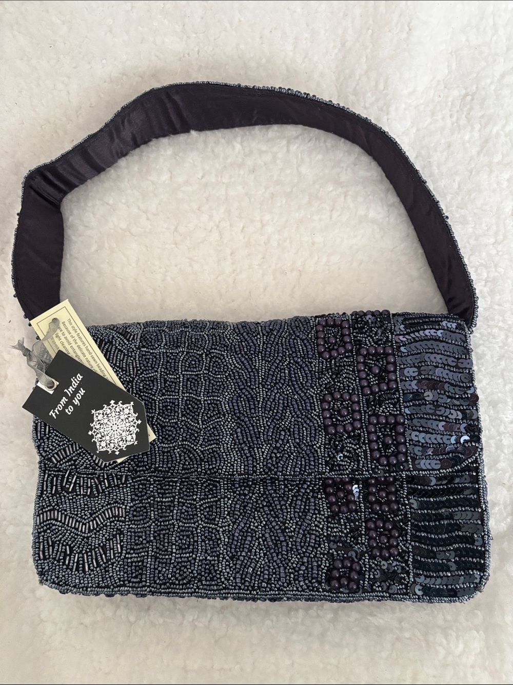 Embellished Beaded Evening Shoulder Bag - Dark Blueish/Purple